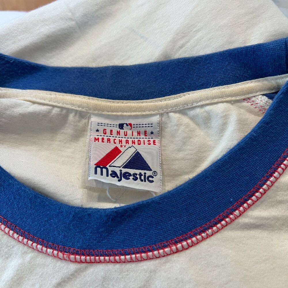 Chicago Cubs Majestic Men's Vintage 3/4 Sleeve Baseball Top 100% Cotton Sz Large - Picture 7 of 7